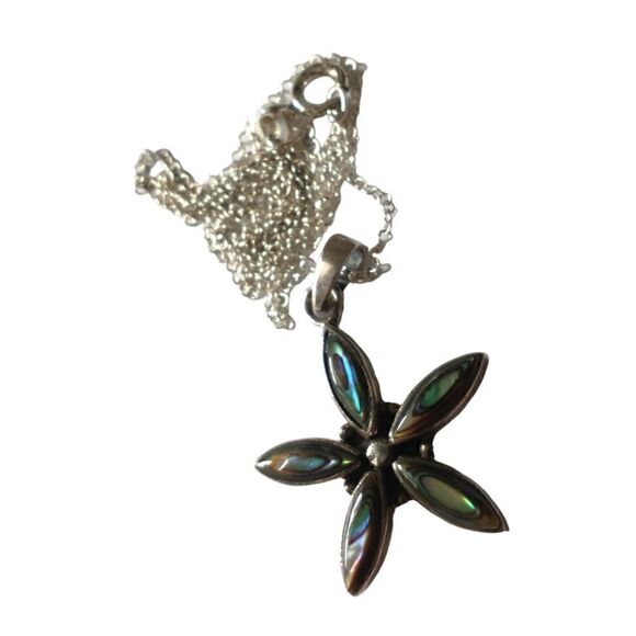 Abalone Star Sterling Necklace 925 Silver Pendant Daisy Flower 18" Beach Coastal - Picture 10 of 16